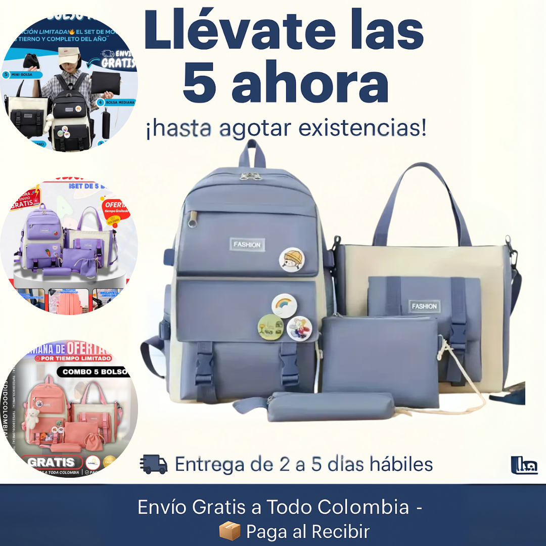 Bolso Oso 5 Pzs Kawaii Morral Maleta - ¡OFERTA!