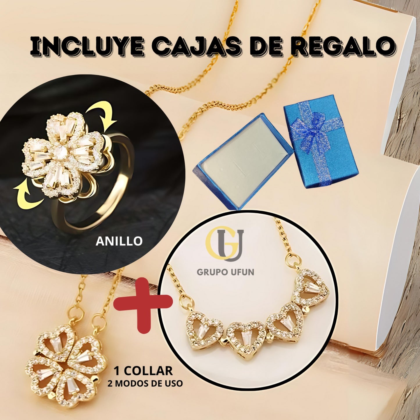 SUPER COMBO SAN VALENTIN 💘 COLLAR + ANILLO DE TREBOL ☘ + CAJA REGALO 🎁