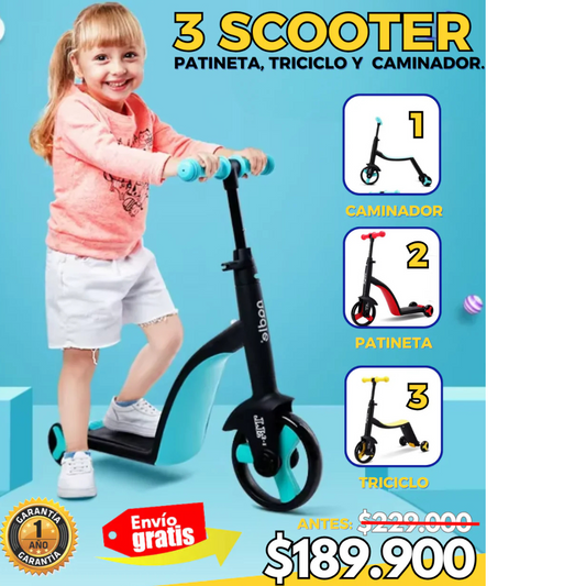 Scooter Monopatín 3 En 1