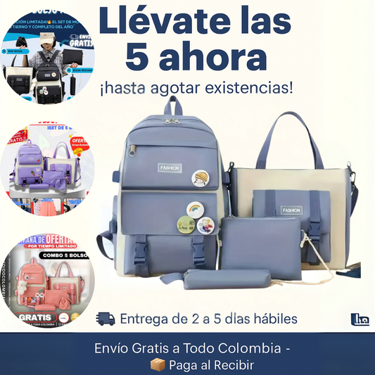 Bolso Oso 5 Pzs Kawaii Morral Maleta - ¡OFERTA!